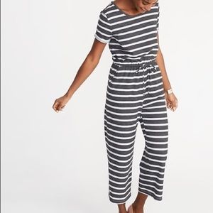 Waist-defined wide-leg boucle-jersey jumpsuit